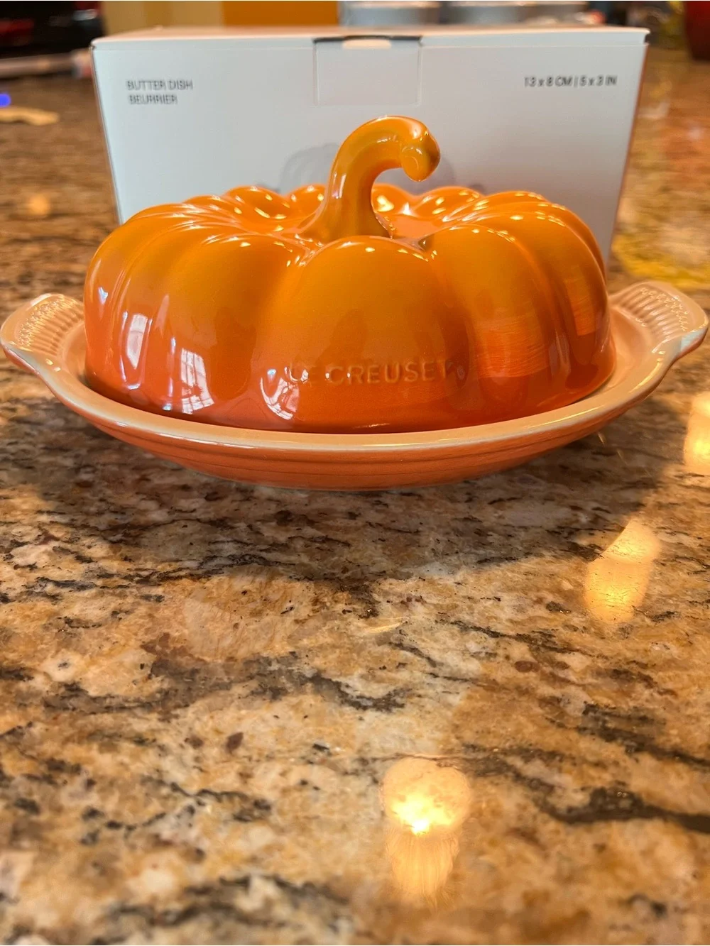 Le Creuset Orange Pumpkin Butter Dish with Matching Base